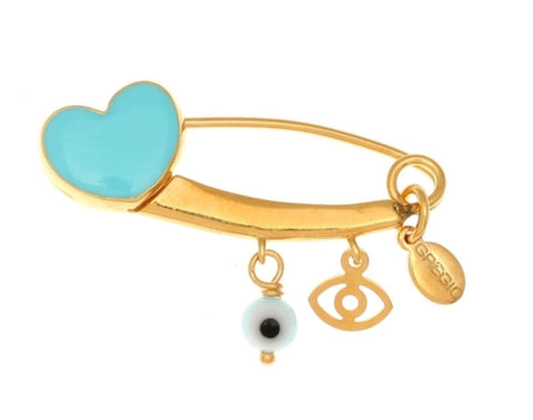 Love Heart Pin in Blue and Gold